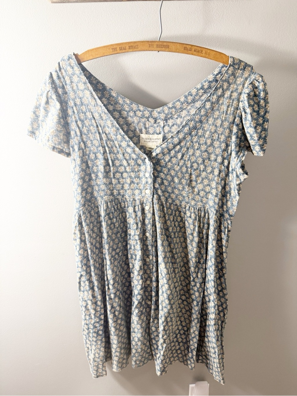Denim & Supply Ralph Lauren Blue and Cream Floral Short Sleeve Mini Dress